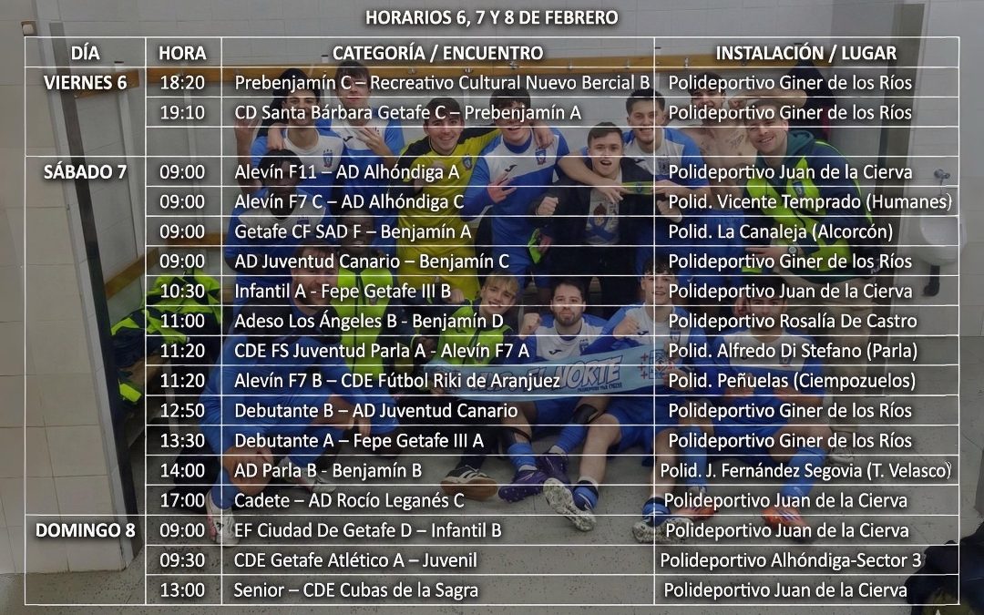 HORARIOS 6,7 Y 8 DE FEBRERO